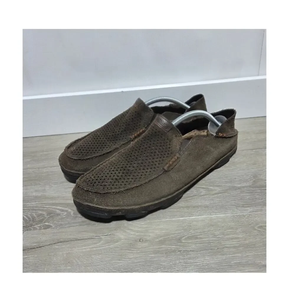 Olukai Men's Moloa Kohona Brown Suede Slip on Loafers Size 11